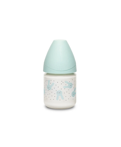 Butelka szklana 120ml, przepływ wolny, okrągły - miętowy królik | Hygge Baby 2