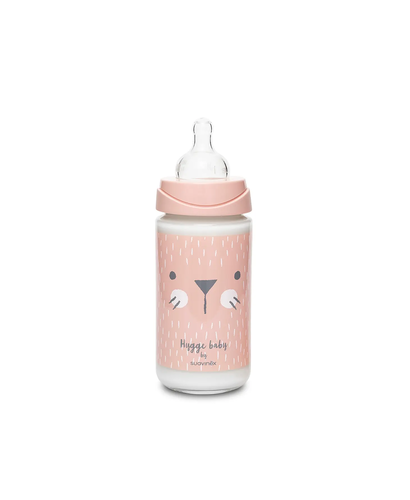Butelka szklana 240ml, przepływ 3, okrągły - różowy kotek | Hygge Baby 2