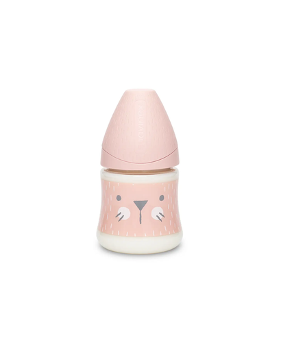 Butelka Premium 150ml, przepływ wolny, okrągły - różowy kotek | Hygge Baby 2