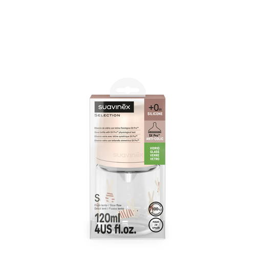 Butelka szklana SX Pro 120 ml, przepływ wolny S – króliczek różowy | Wonderland 3