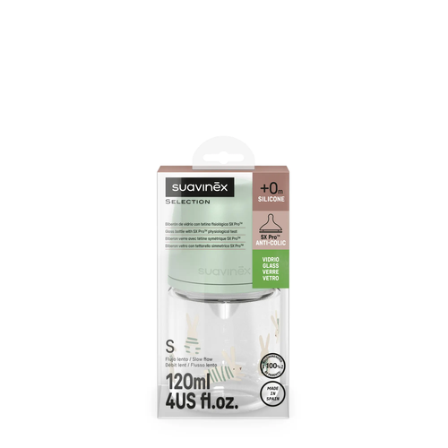 Butelka szklana SX Pro 120 ml, przepływ wolny S – króliczek zielony | Wonderland 3