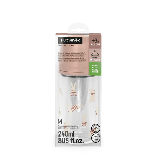 Butelka szklana SX Pro 240 ml, przepływ średni M – króliczek różowy | Wonderland 3