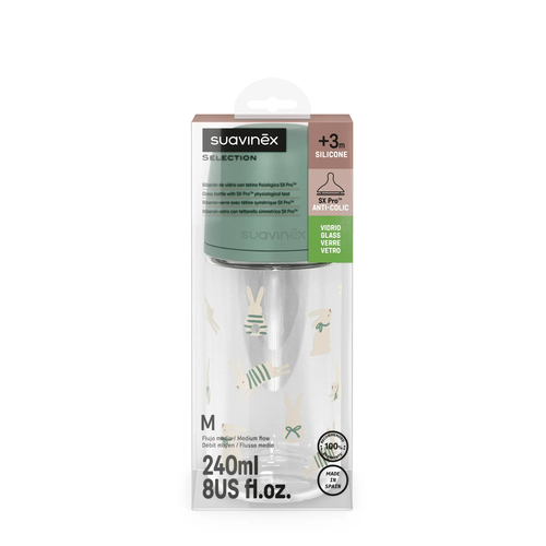 Butelka szklana SX Pro 240 ml, przepływ średni M – króliczek zielony | Wonderland 3